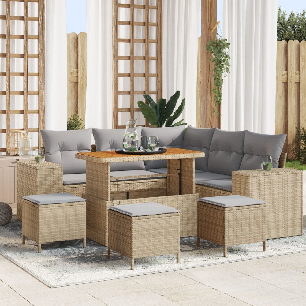 vidaXL Trädgårdsoffset 9 st 8-Antal sittplatser Beige och Ljusgrå