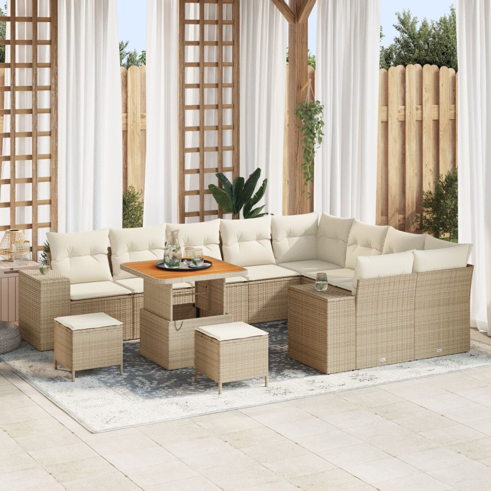 vidaXL Trädgårdsoffset med kudde 12 pcs Beige, Kräm 80 x 80 x 71 cm