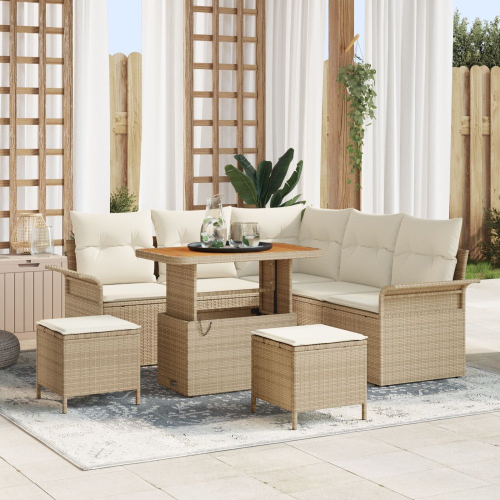 vidaXL 8-delad Trädgårdsoffset med Kuddar Beige Poly Rattan Akacia