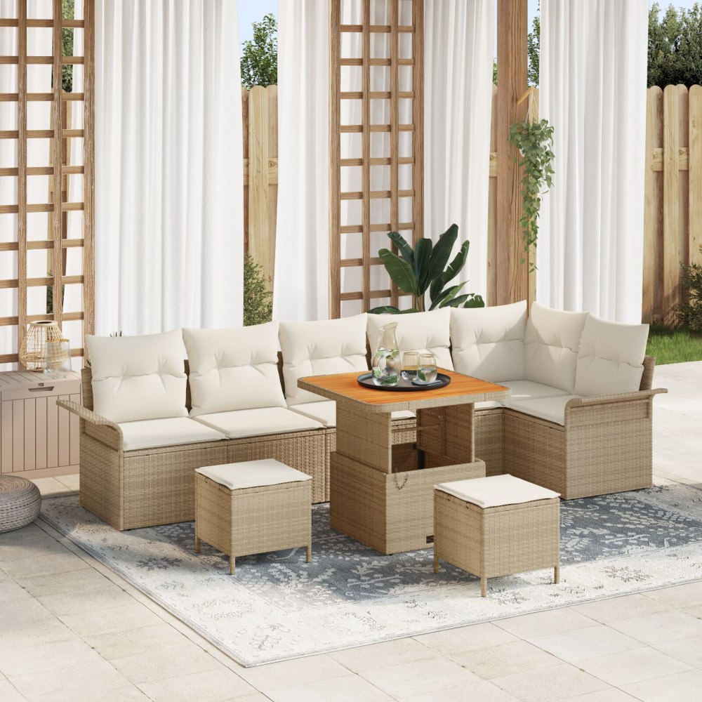 vidaXL Trädgårdsoffset 9 pcs Beige och gräddfärgad 80 x 80 x 71 cm