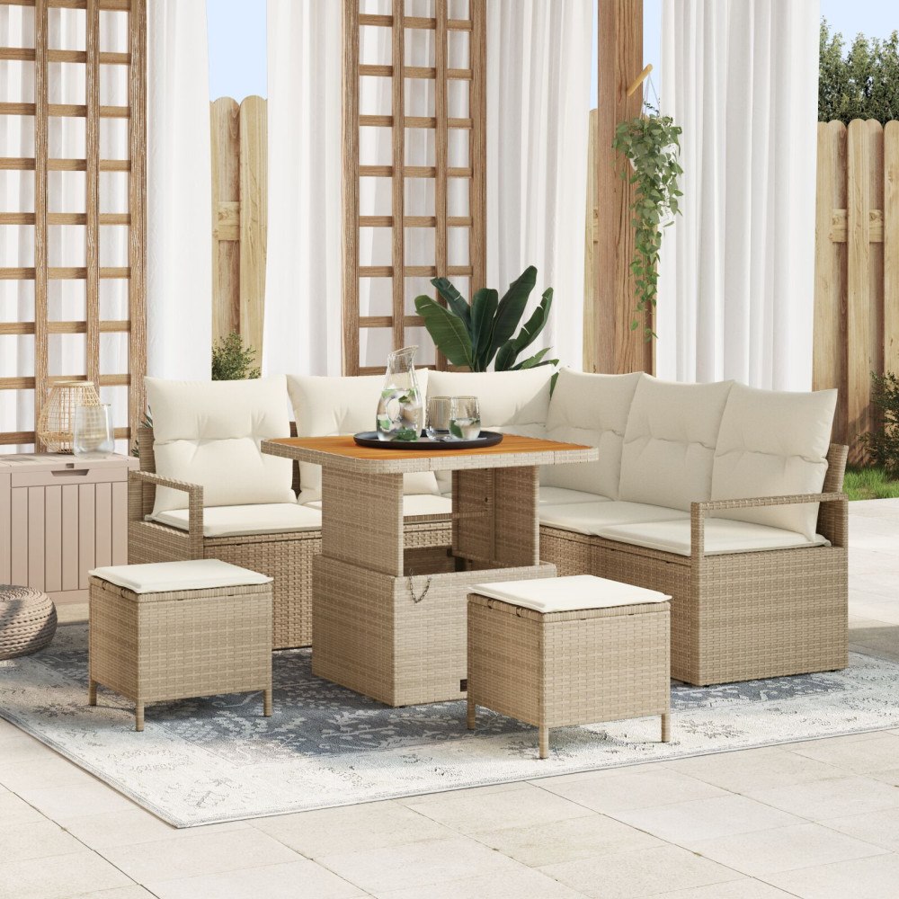vidaXL Trädgårdsoffset 8 pcs Beige och gräddfärgad 80 x 80 x 71 cm