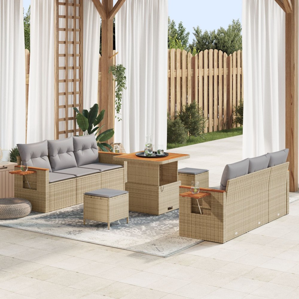 vidaXL 9-delat trädgårdsoff set med kuddar beige poly rattan akaciaträ, vidaXL 3-delat trädgårdsmöblemang med kuddar beige poly...