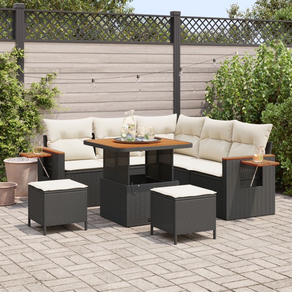 vidaXL 8-delat Trädgårdsoffaset med kuddar Svart Poly Rattan Akacia, vidaXL 3-delat Trädgårdsdining-set med kuddar Svart Poly R...