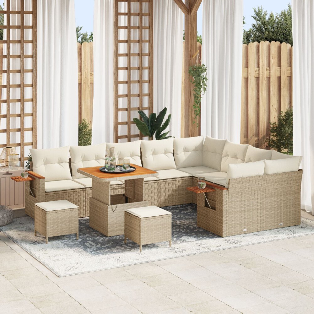 vidaXL Trädgårdsoffset med kudde med lagring 12 pcs Beige Poly rattan