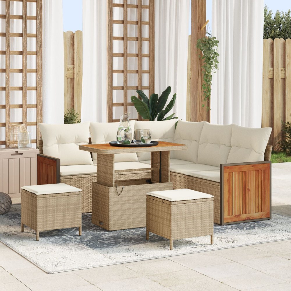 vidaXL 8-delat Trädgårdsoffset med Kuddar Beige Poly Rattan Akaciaträ