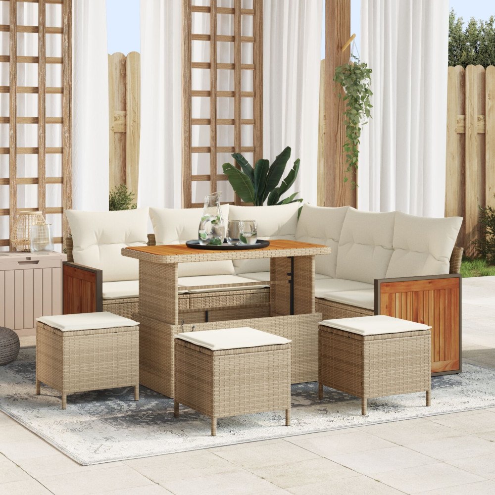 vidaXL 9-delars Trädgårdsofaset med Kuddar Beige Poly Rattan Akacia