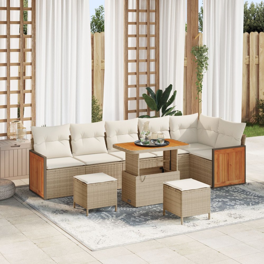 vidaXL 9-delat trädgårdsoffaset med kuddar Beige Poly Rottning Akacia
