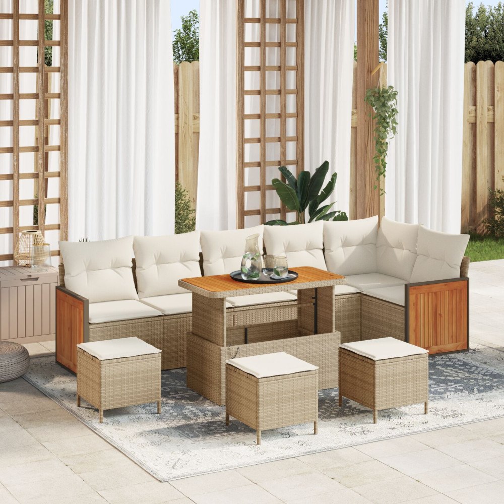 vidaXL 10-delat Trädgårdsoffset med Kuddar Beige Poly Rattan Akaci