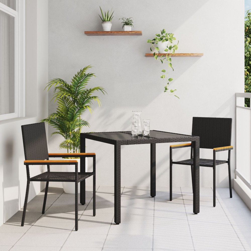 vidaXL Trädgårdsmöbelset 3 pcs Svart 90 x 90 x 75 cm konstrotting