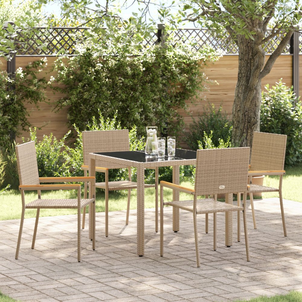 vidaXL Trädgårdsmöbelset 5 pcs Beige 90 x 90 x 75 cm konstrotting