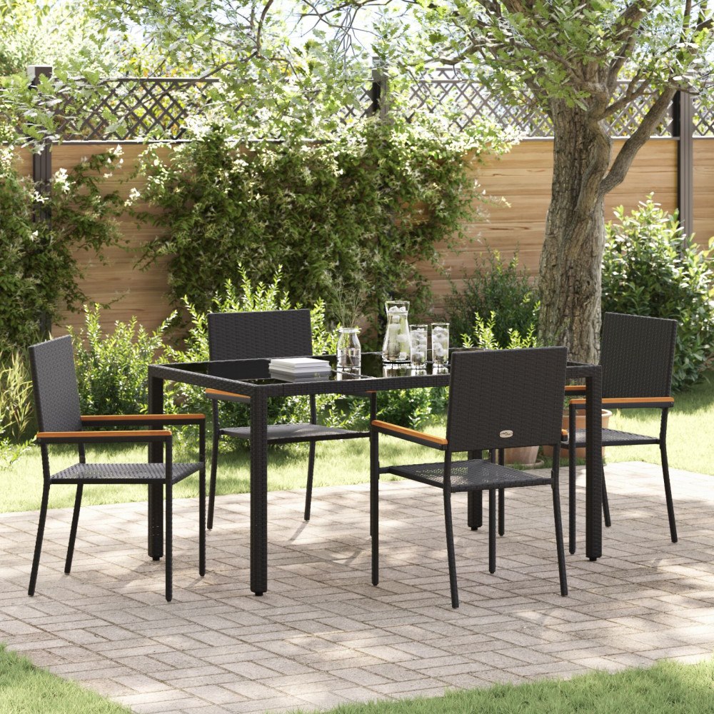 vidaXL Trädgårdsmöbelset 5 pcs Svart 150 x 90 x 75 cm konstrotting