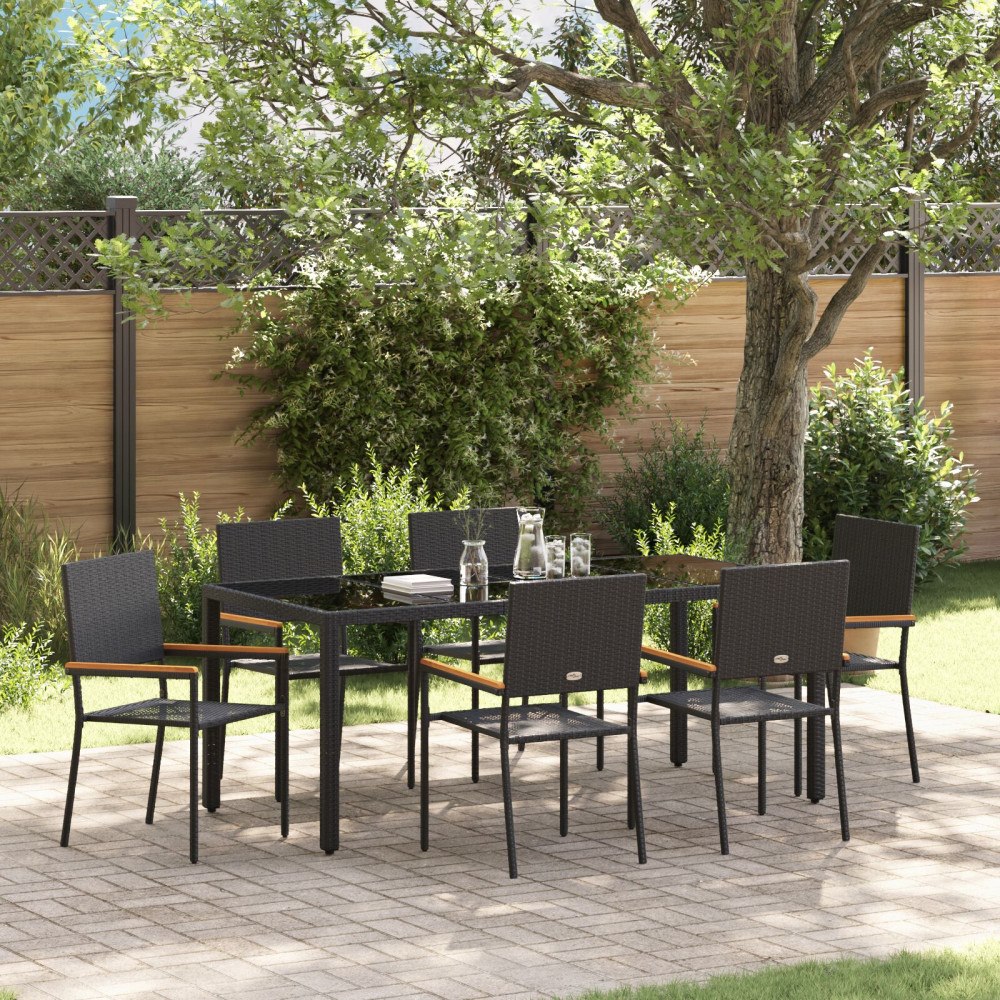 vidaXL Trädgårdsmöbelset 7 pcs Svart 150 x 90 x 75 cm konstrotting