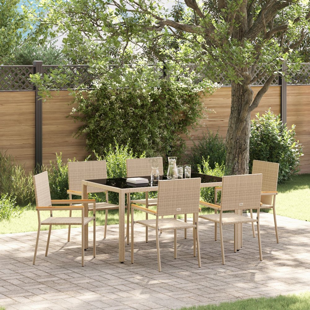 vidaXL Trädgårdsmöbelset 7 pcs Beige 150 x 90 x 75 cm konstrotting