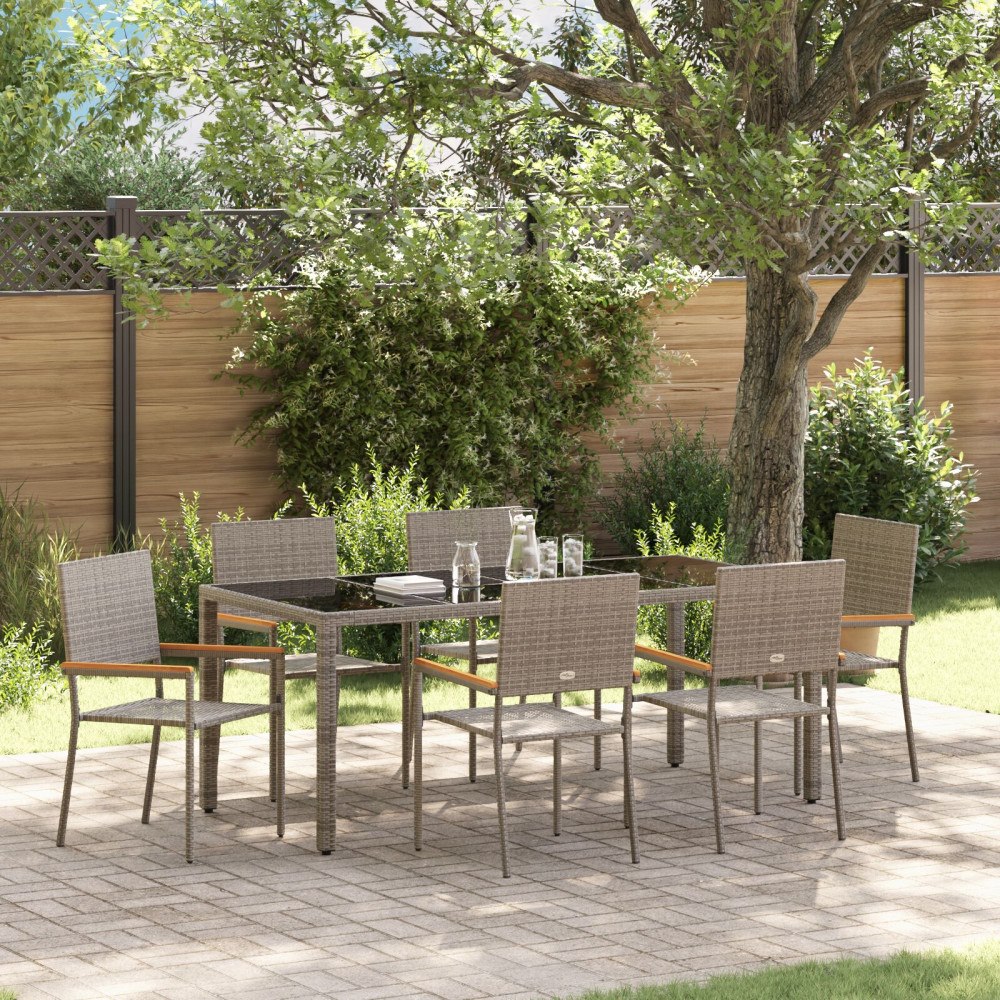 vidaXL Trädgårdsmöbelset 7 pcs Grå 190 x 90 x 75 cm konstrotting