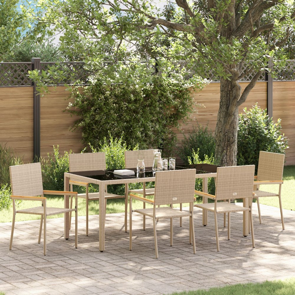 vidaXL Trädgårdsmöbelset 7 pcs Beige och svart 190 x 90 x 75 cm