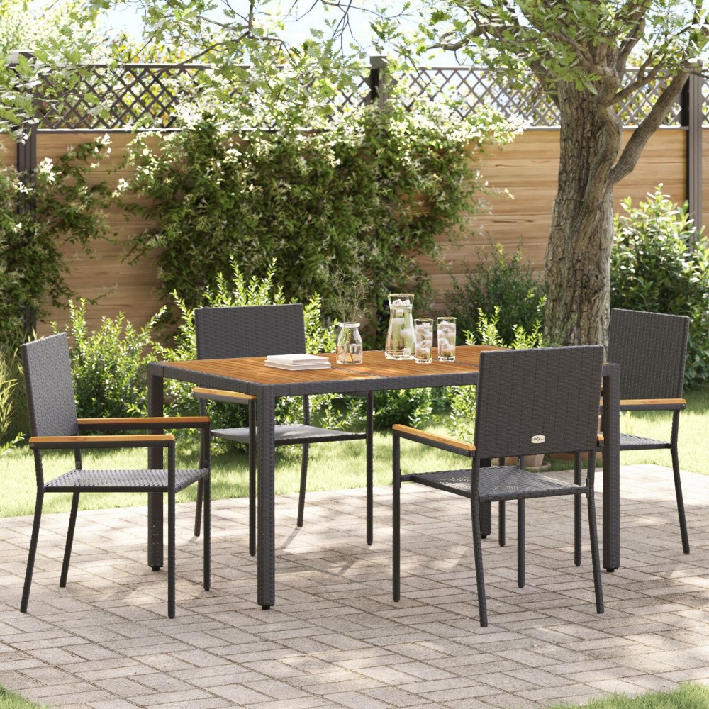 vidaXL Trädgårdsmöbelset 5 pcs Svart och Trä 150 x 90 x 75 cm
