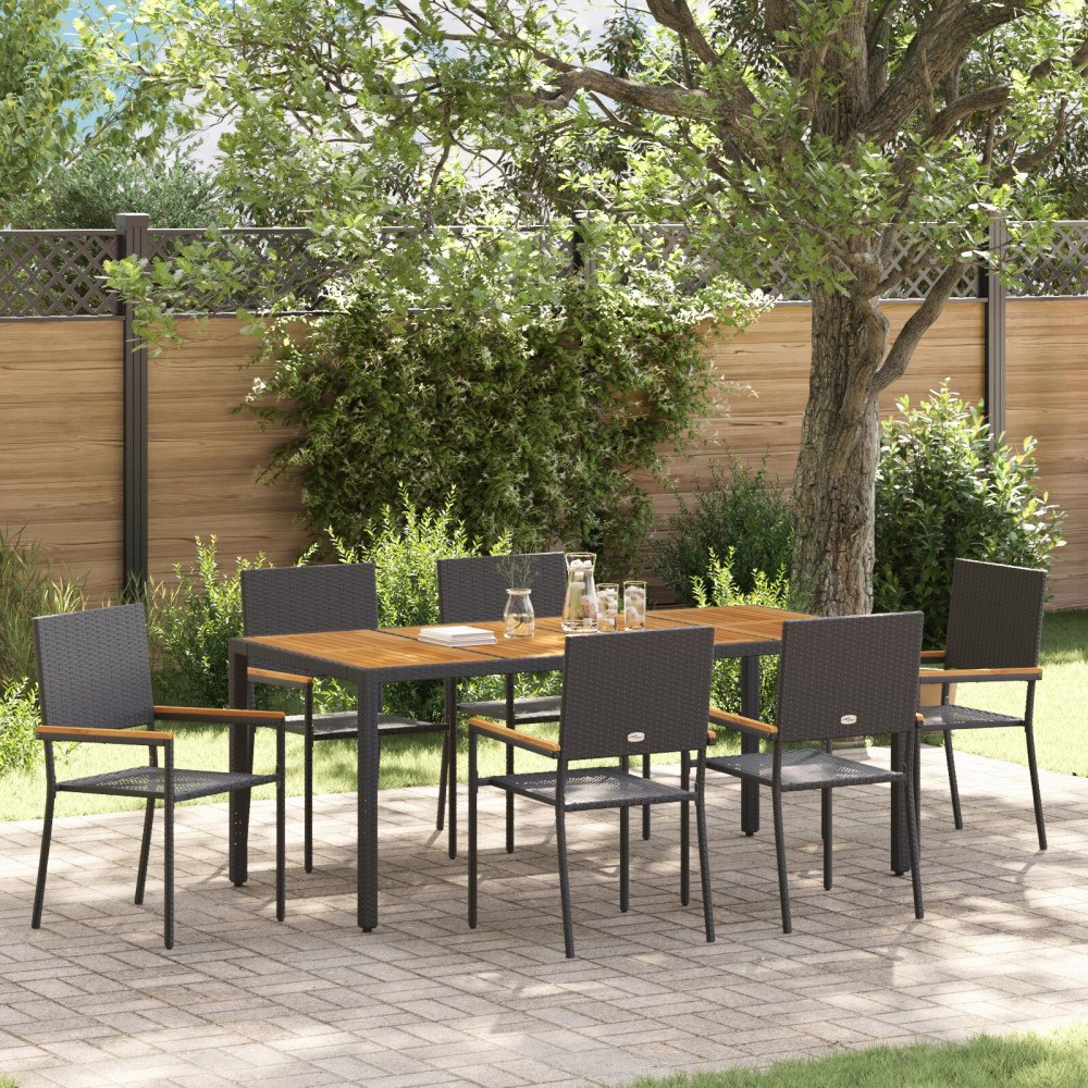 vidaXL Trädgårdsmöbelset 7 pcs Svart 190 x 90 x 75 cm konstrotting