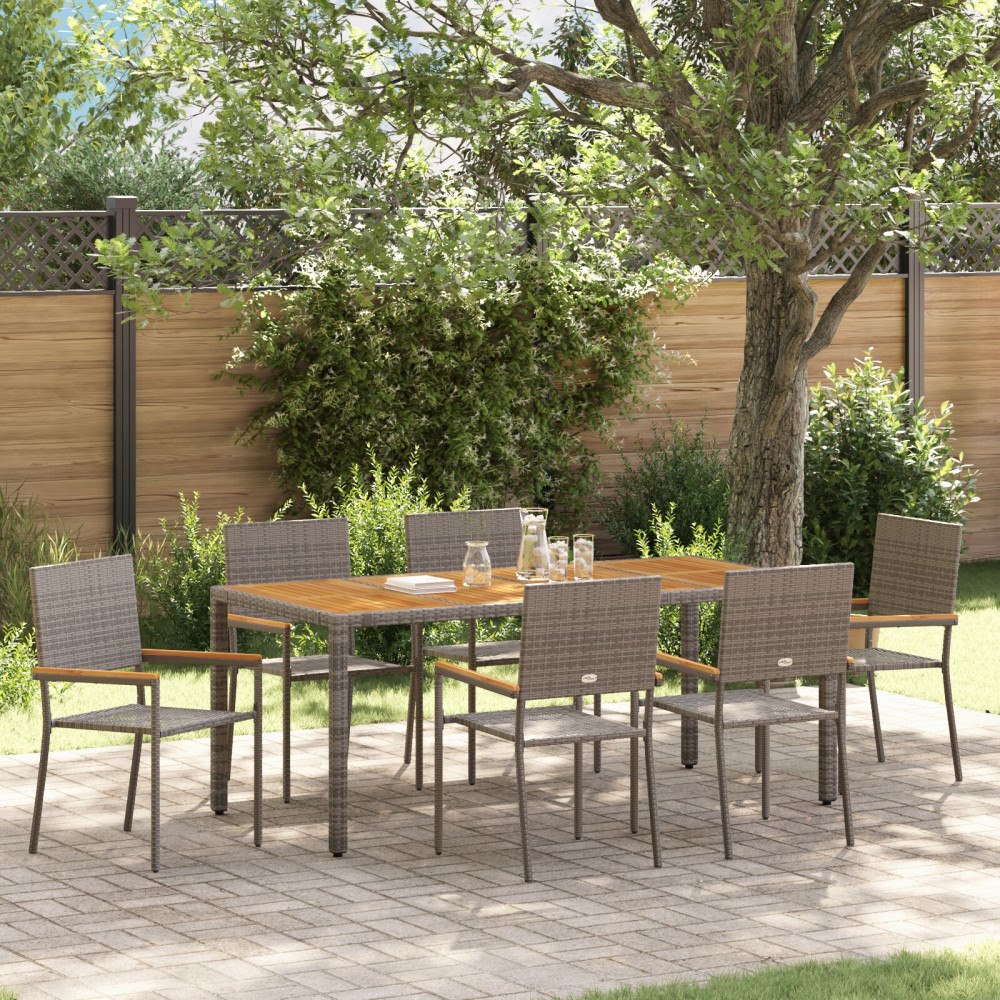 vidaXL Trädgårdsmöbelset 7 pcs Grå 190 x 90 x 75 cm konstrotting