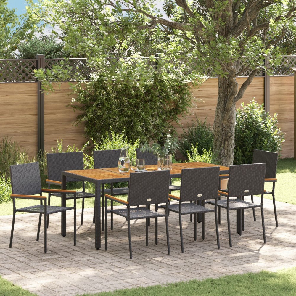 vidaXL Trädgårdsmöbelset 9 pcs Svart och Brunt 190 x 90 x 75 cm