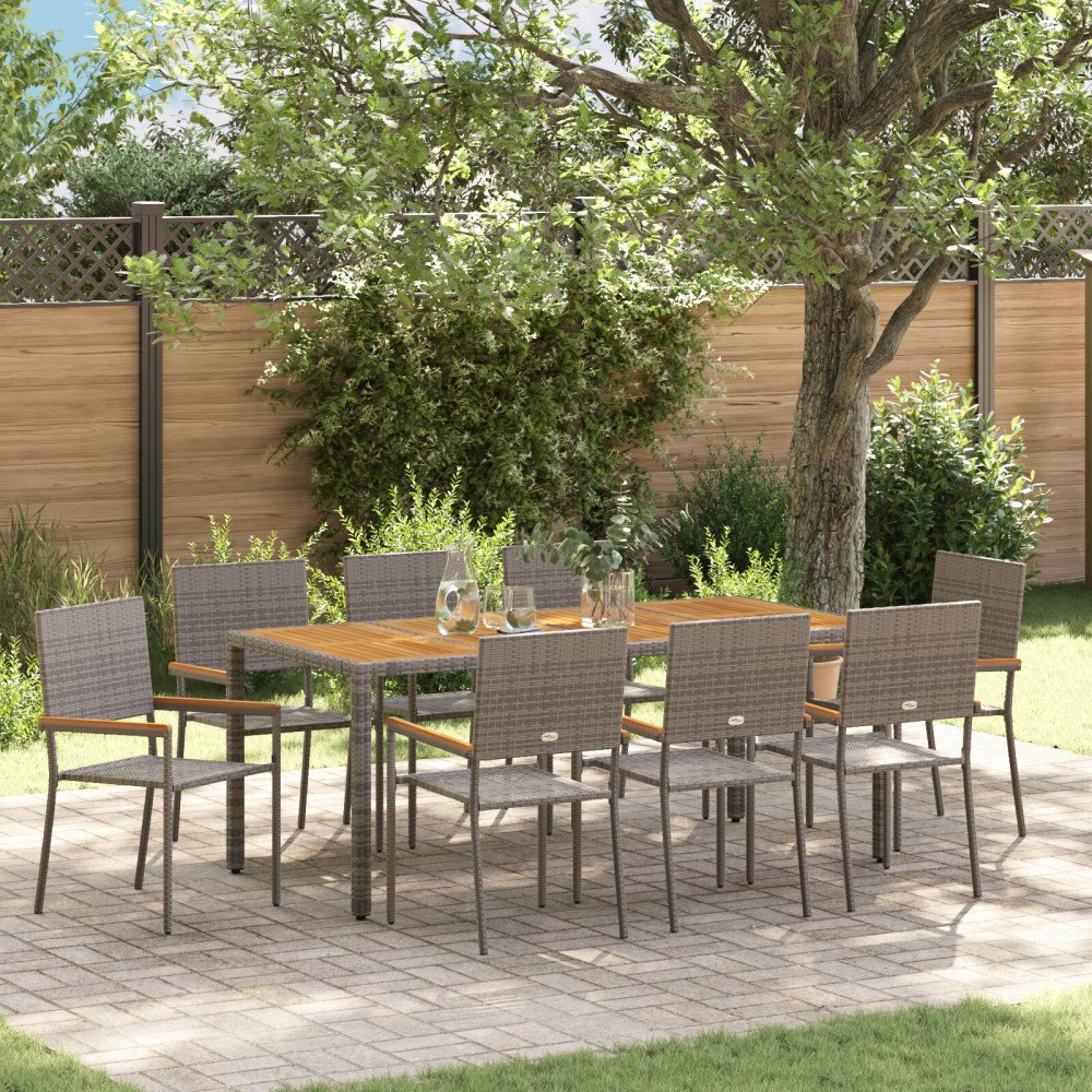 vidaXL Trädgårdsmöbelset 9 pcs Grå 190 x 90 x 75 cm konstrotting
