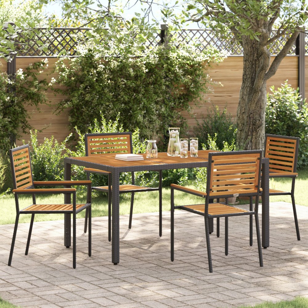 vidaXL Trädgårdsmöbelset 5 pcs Svart 150 x 90 x 75 cm konstrotting