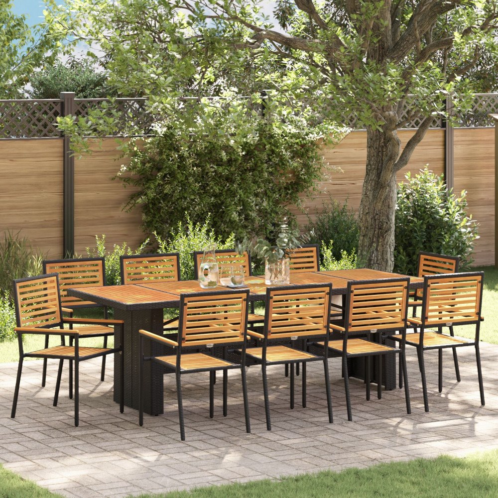 vidaXL Trädgårdsmöbelset 11 pcs Svart 240 x 90 x 75 cm konstrotting