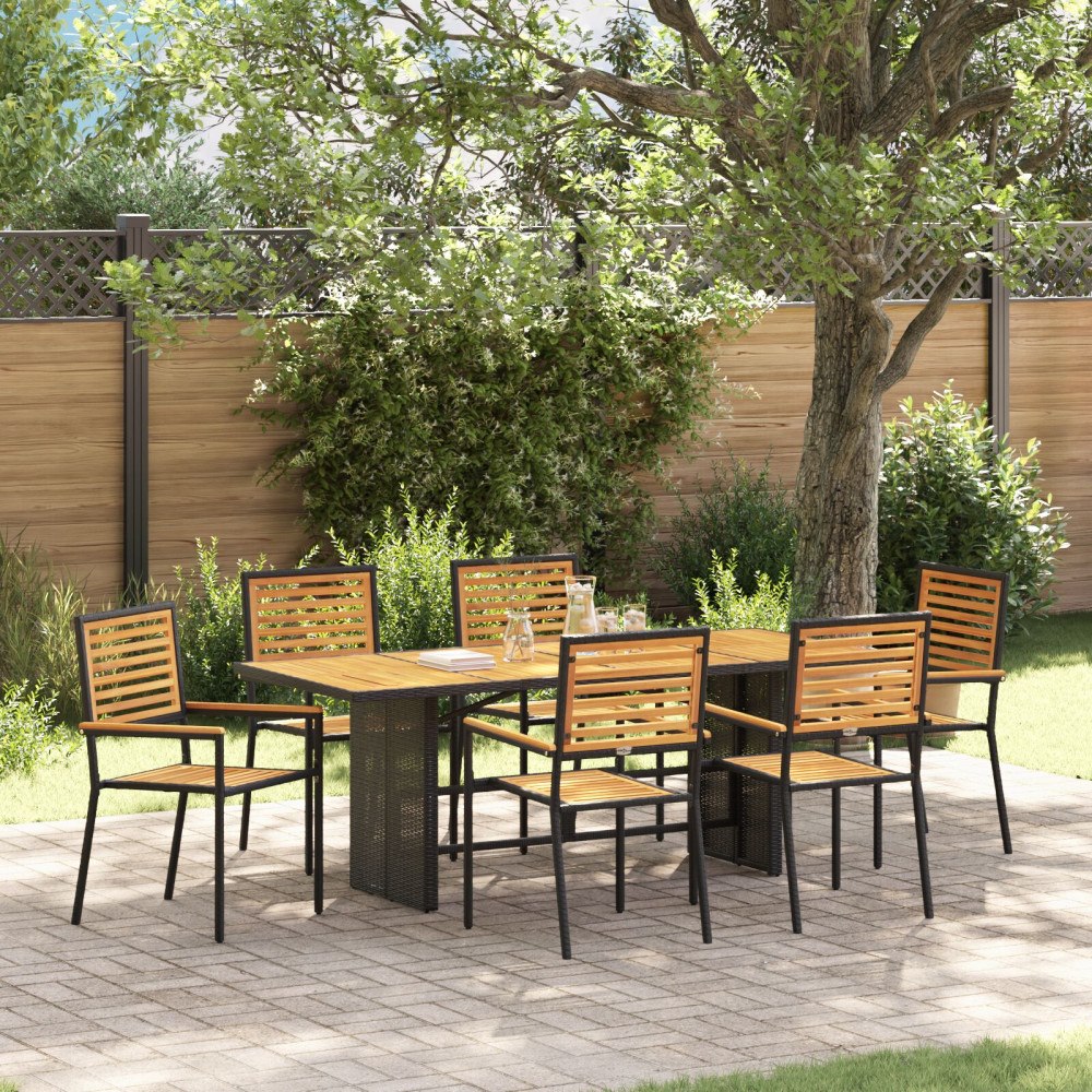 vidaXL Trädgårdsmöbelset 5 pcs Svart 190 x 80 x 75 cm konstrotting