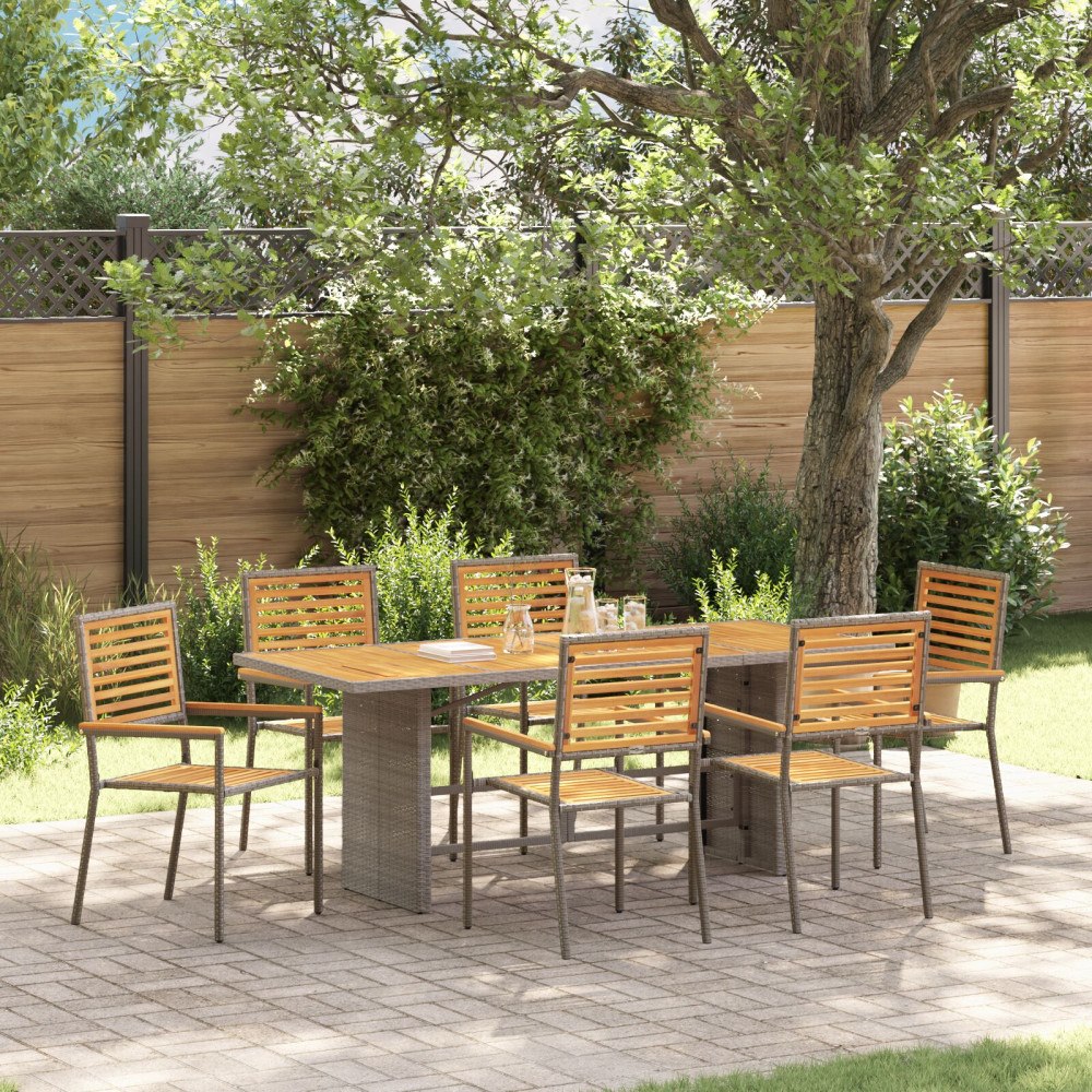 vidaXL Trädgårdsmöbelset 7 pcs Grå 190 x 80 x 75 cm konstrotting