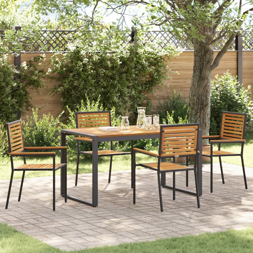 vidaXL Trädgårdsmöbelset 5 pcs Svart och Trä 140 x 80 x 75 cm