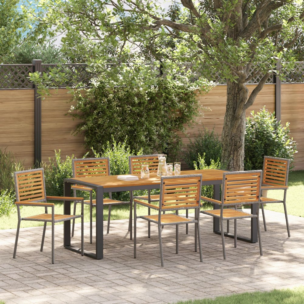 vidaXL Trädgårdsmöbelset 7 pcs Grå 200 x 80 x 75 cm konstrotting