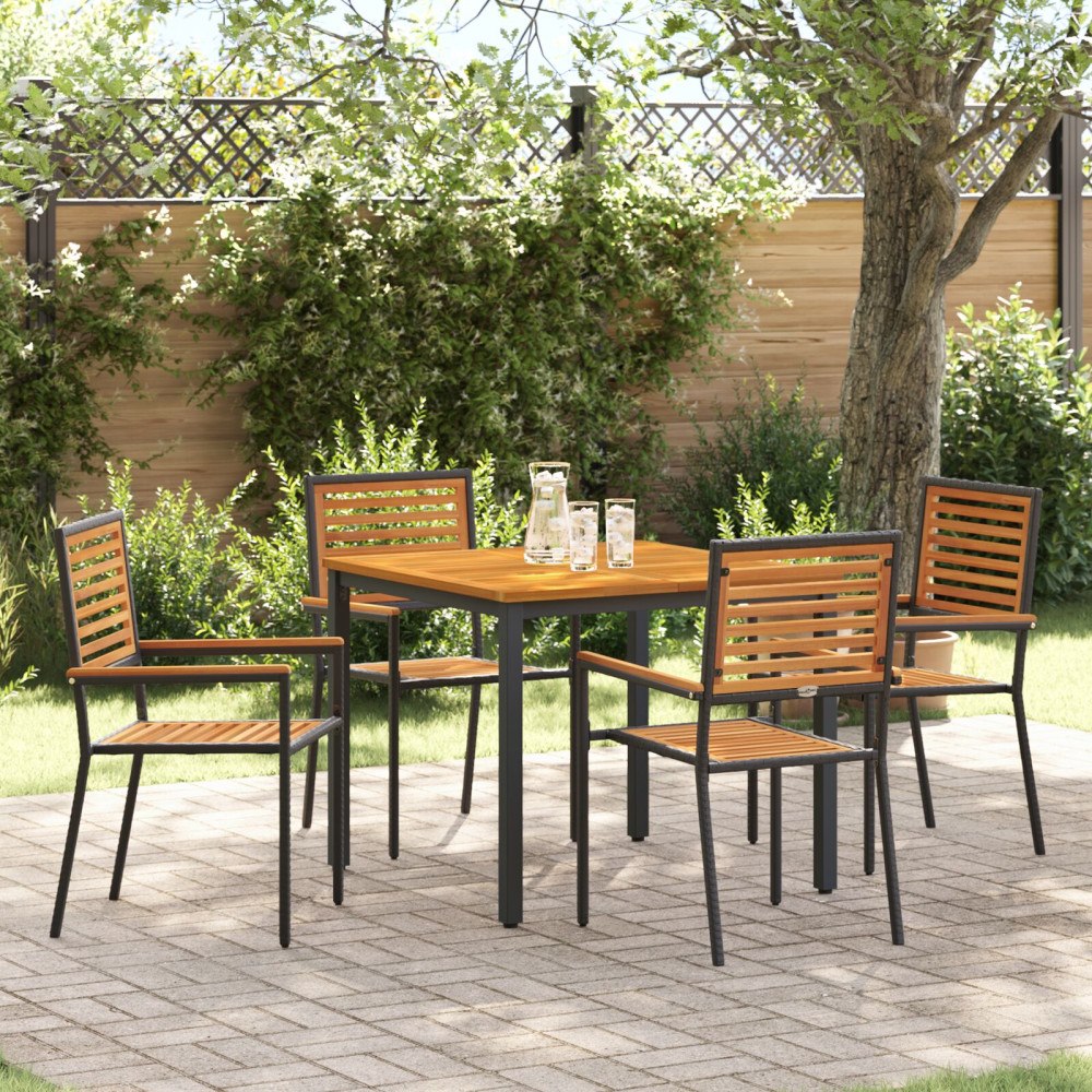 vidaXL Trädgårdsmöbelset 5 pcs Svart 90 x 90 x 75 cm konstrotting
