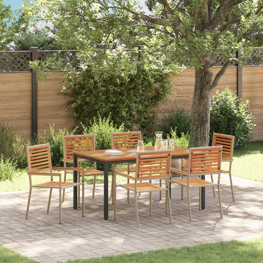 vidaXL Trädgårdsmöbelset 7 pcs Beige och brun 150 x 90 x 75 cm