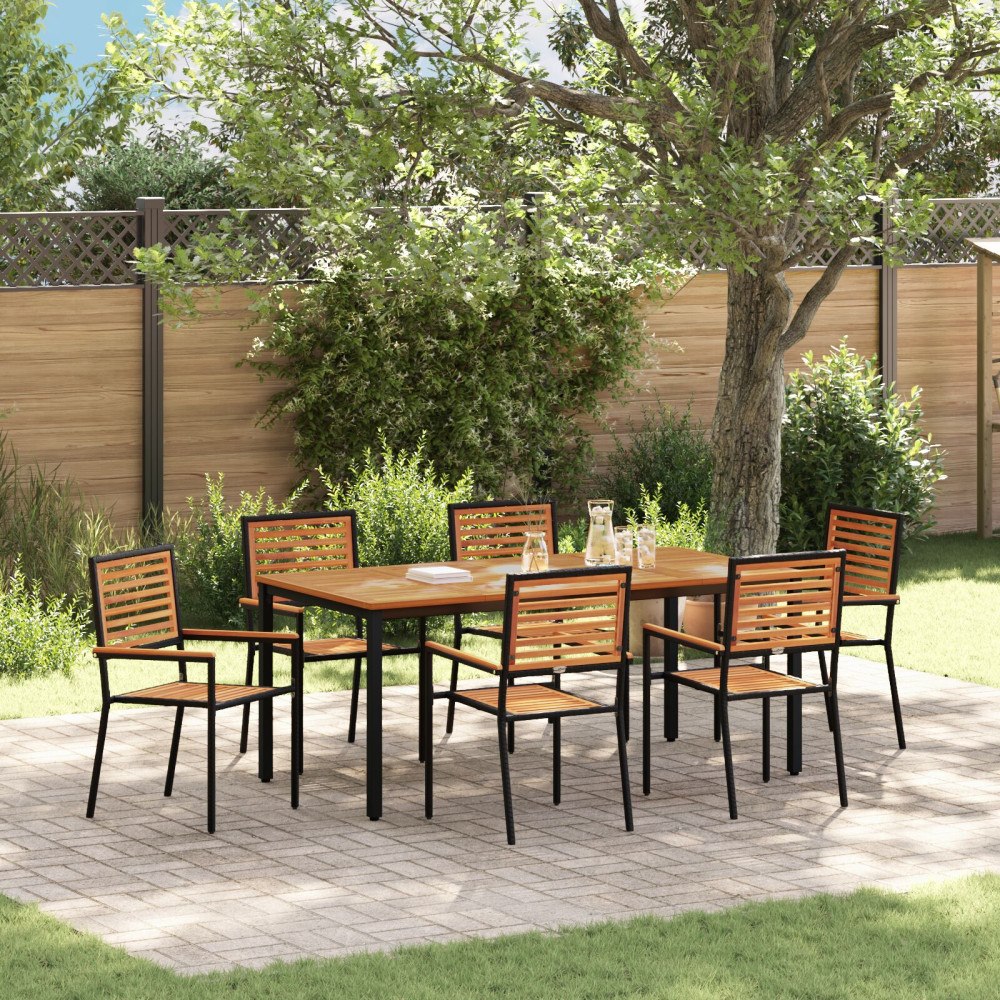 vidaXL Trädgårdsmöbelset 7 pcs Svart och Trä 180 x 90 x 75 cm