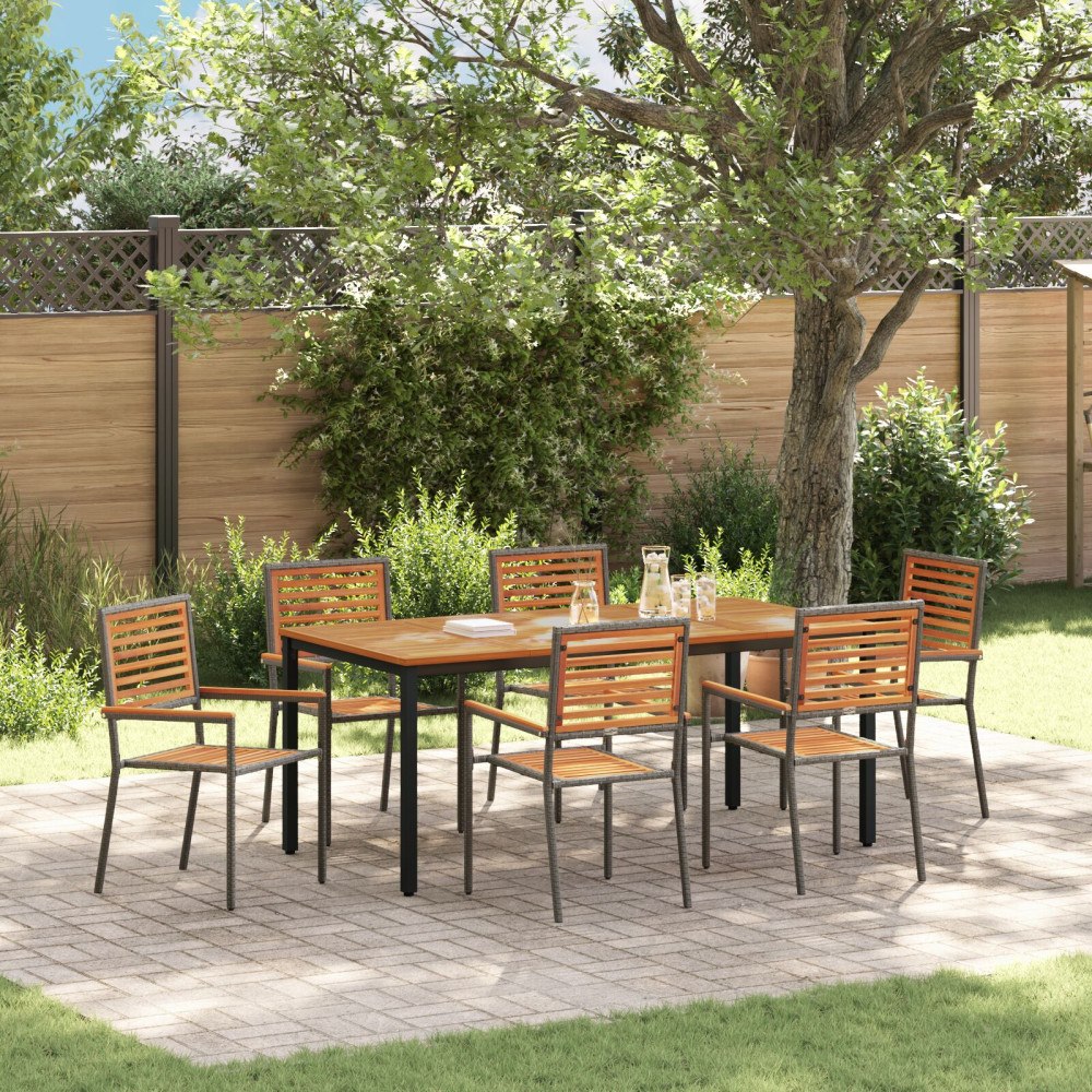 vidaXL Trädgårdsmöbelset 7 pcs Grå 180 x 90 x 75 cm konstrotting