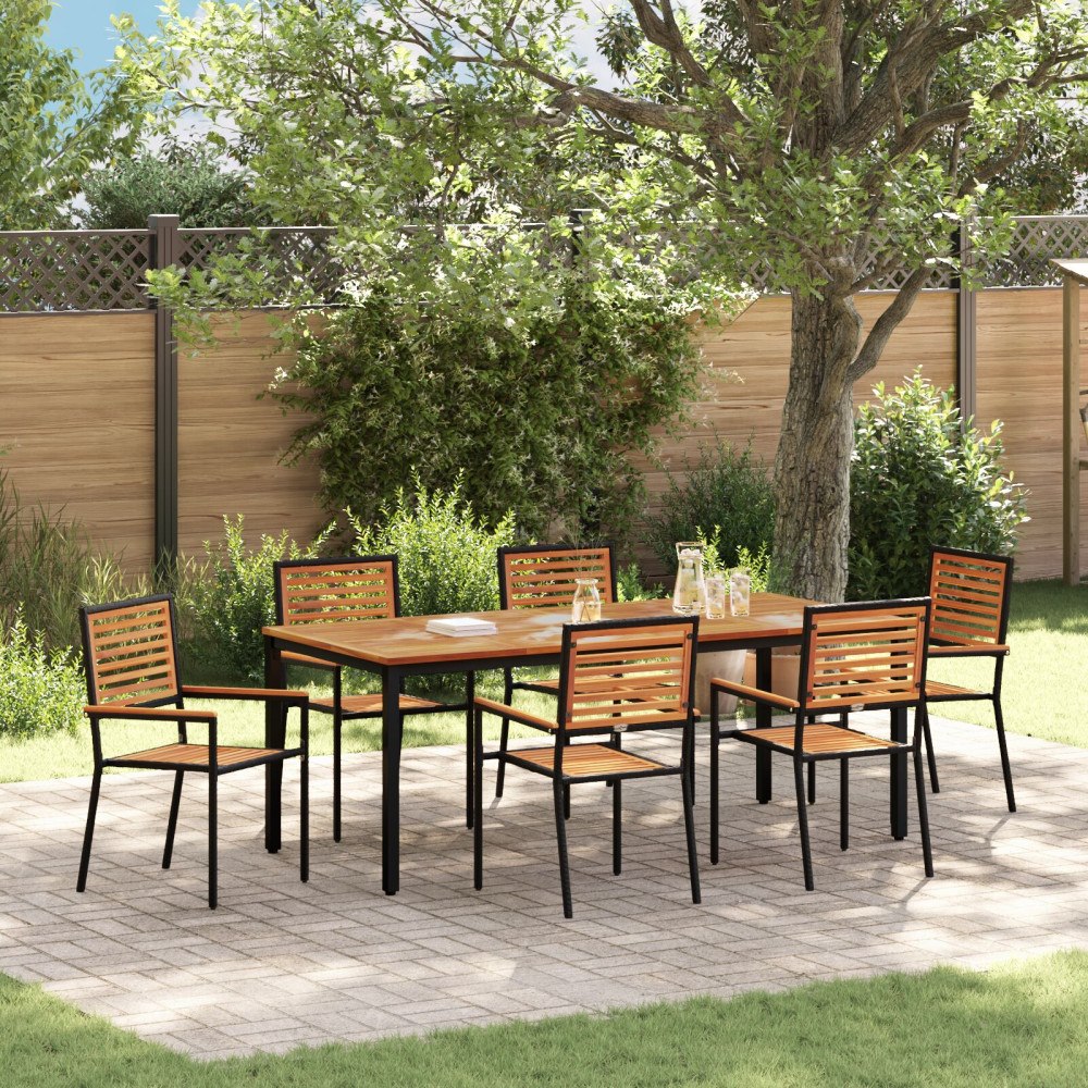 vidaXL Trädgårdsmöbelset 7 pcs Svart 200 x 100 x 75 cm konstrotting