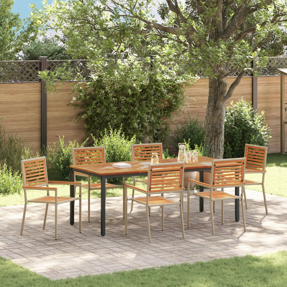 vidaXL Trädgårdsmöbelset 7 pcs Beige och brun 200 x 100 x 75 cm