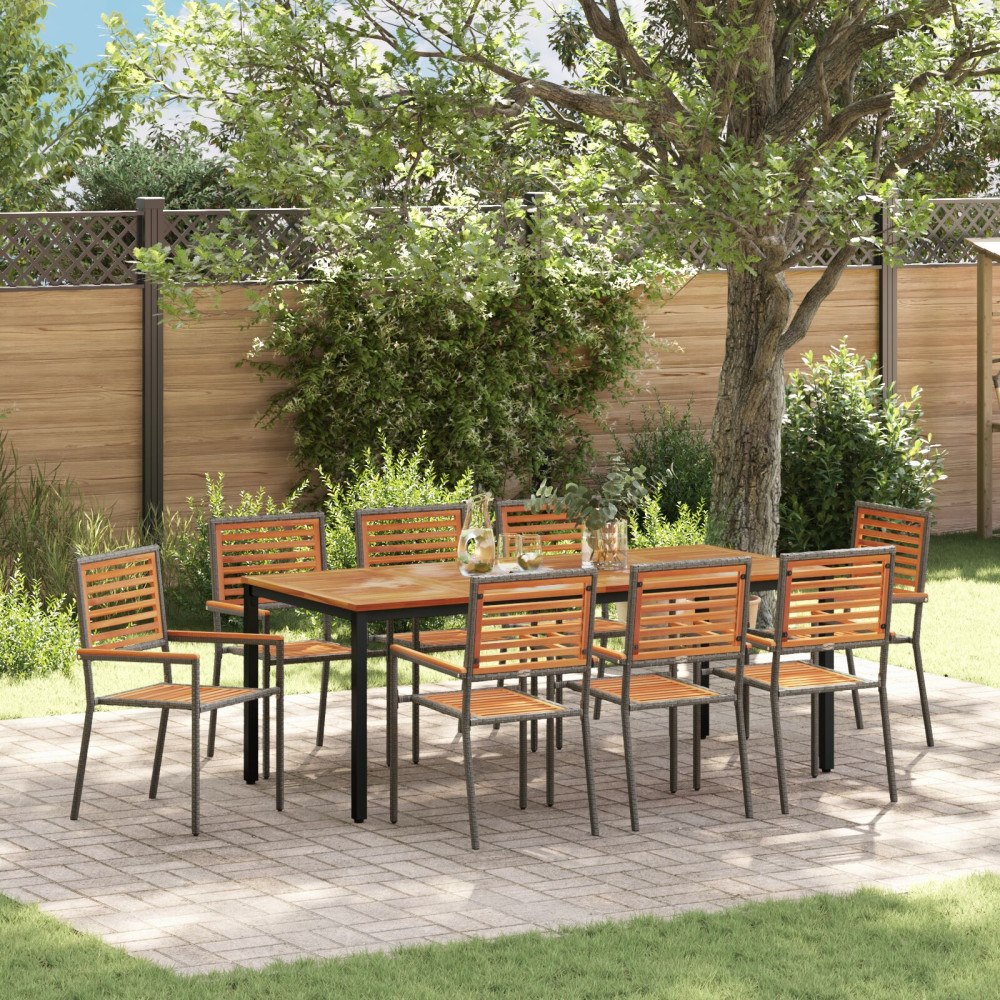 vidaXL Trädgårdsmöbelset 9 pcs Grå Naturlig Teak 200 x 100 x 75 cm