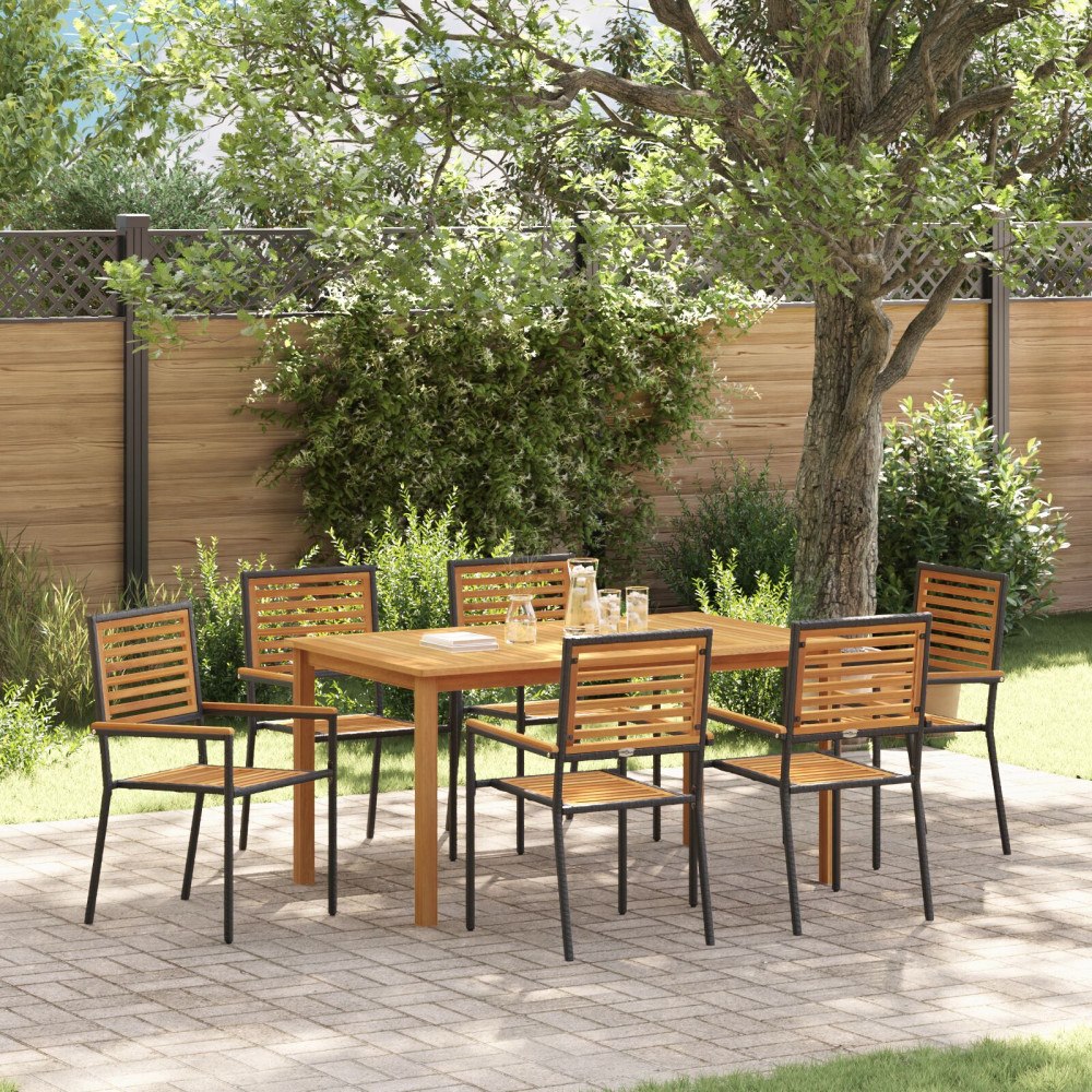 vidaXL Trädgårdsmöbelset 7 pcs Svart Poly rattan