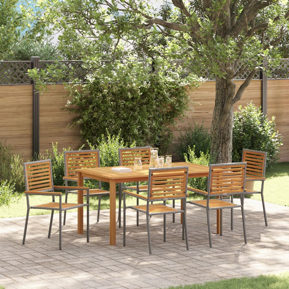 vidaXL Trädgårdsmöbelset 7 pcs Grå Poly rattan
