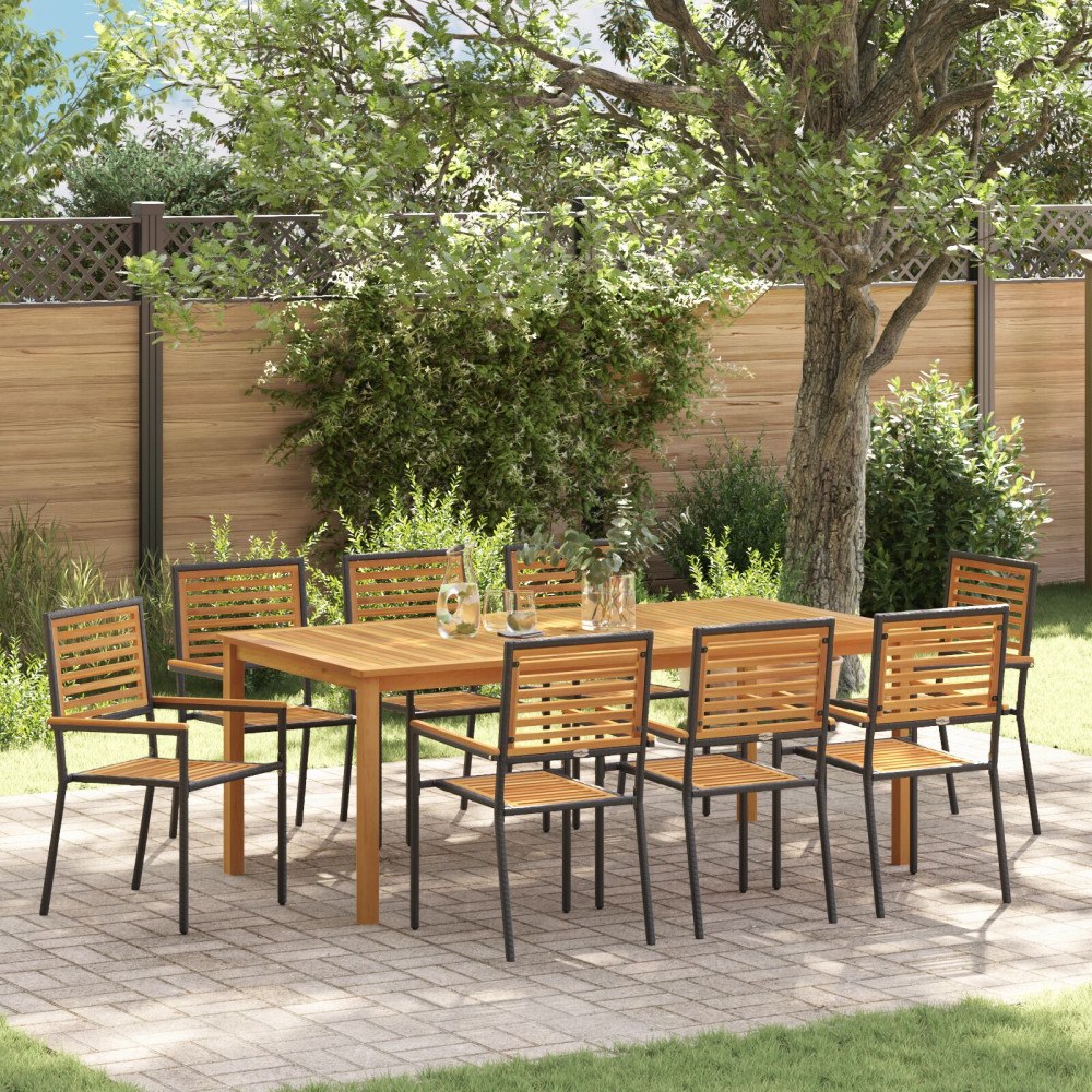 vidaXL Trädgårdsmöbelset 9 pcs Svart Poly rattan