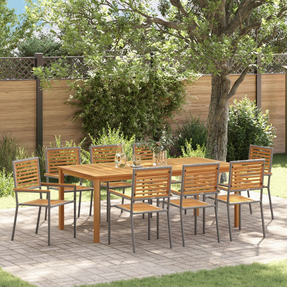 vidaXL Trädgårdsmöbelset 9 pcs Grå Poly rattan