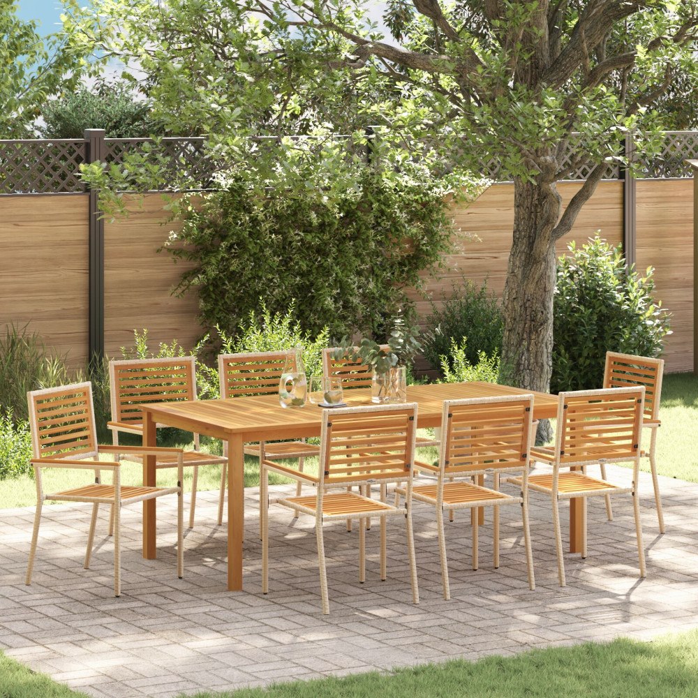 vidaXL Trädgårdsmöbelset 9 pcs Beige Poly rattan
