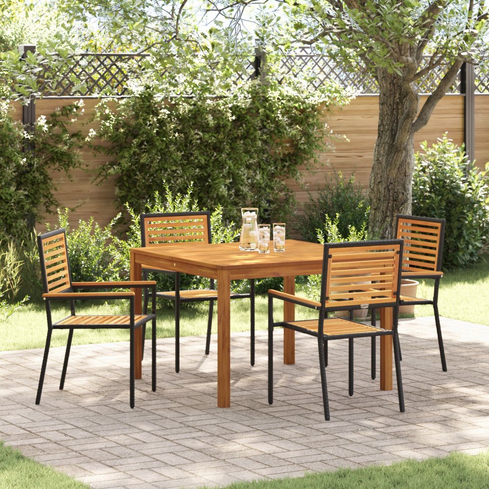 vidaXL Trädgårdsmöbelset 5 pcs Svart Poly rattan