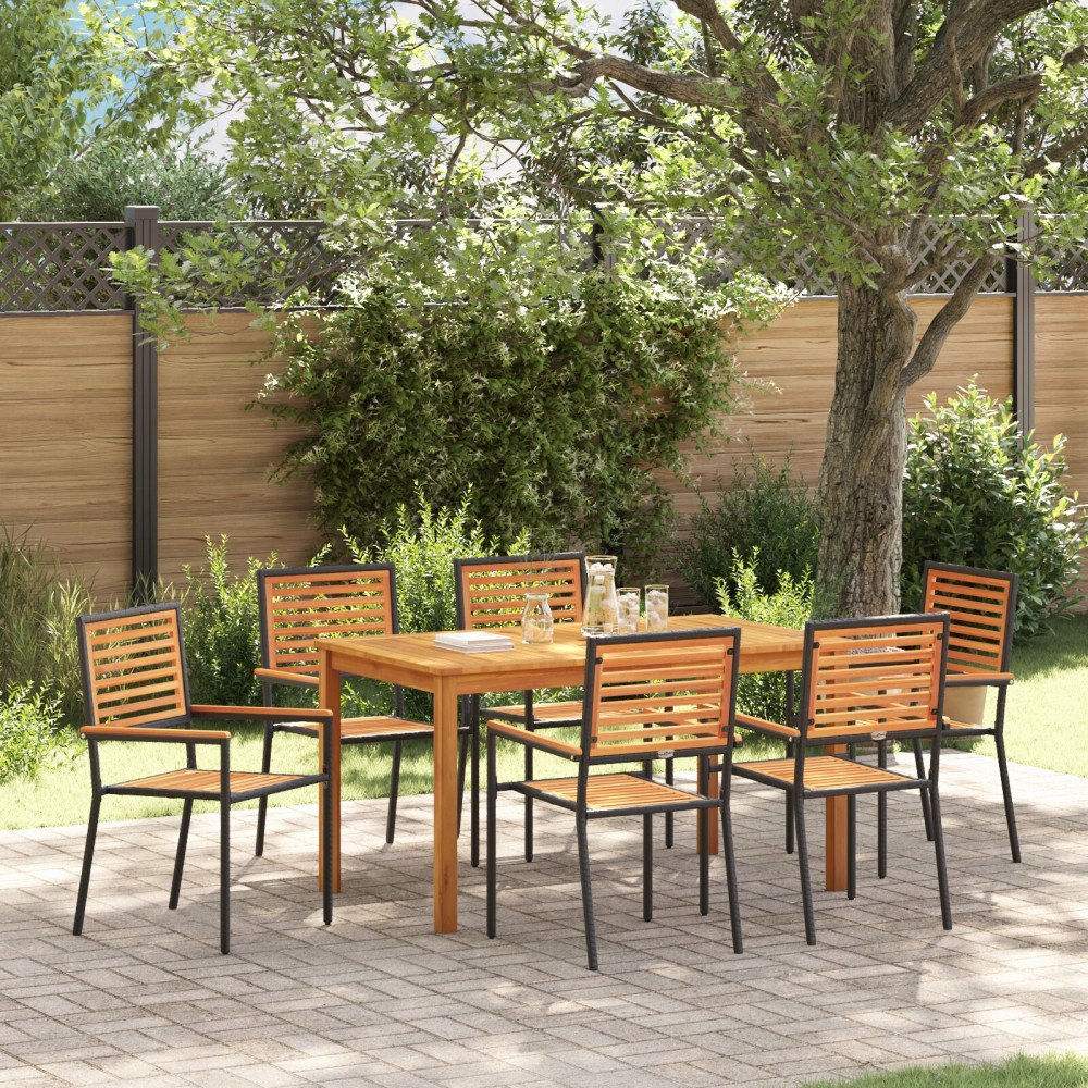 vidaXL Trädgårdsmöbelset 7 pcs Svart Poly rattan