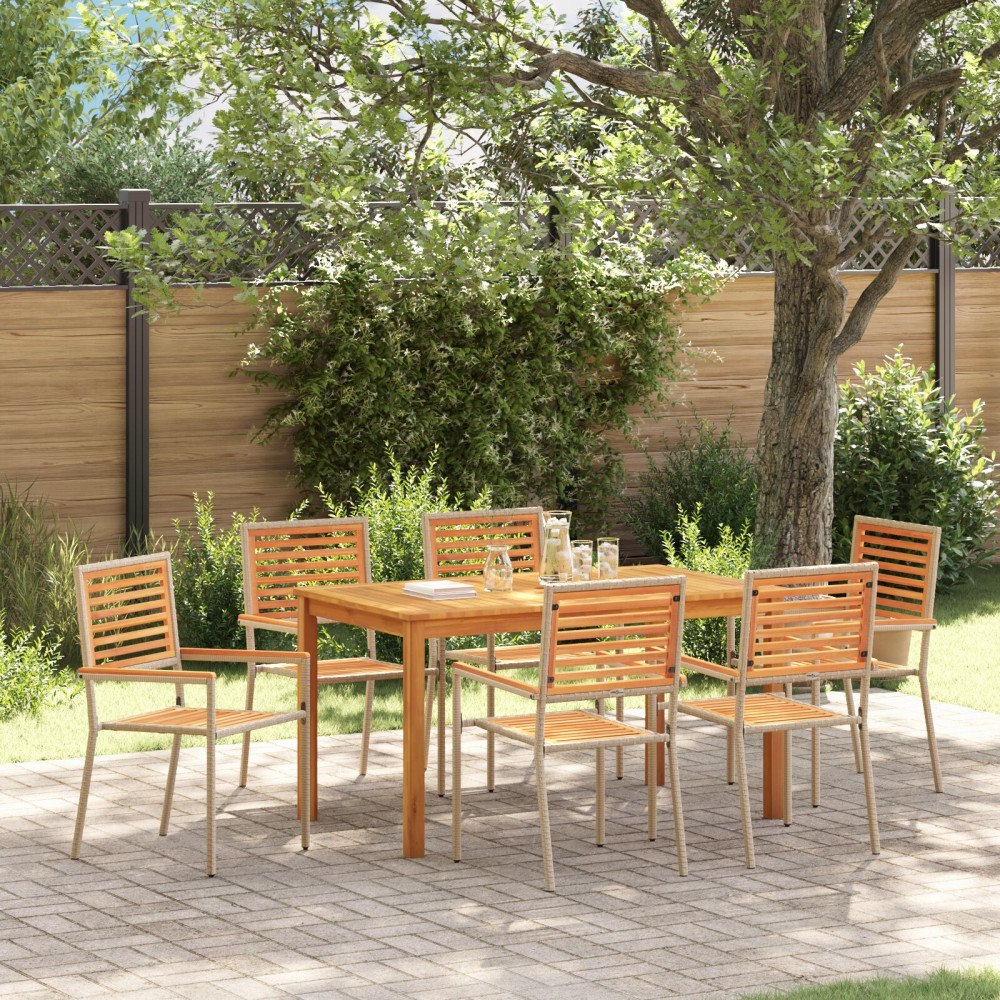vidaXL Trädgårdsmöbelset 7 pcs Beige Poly rattan