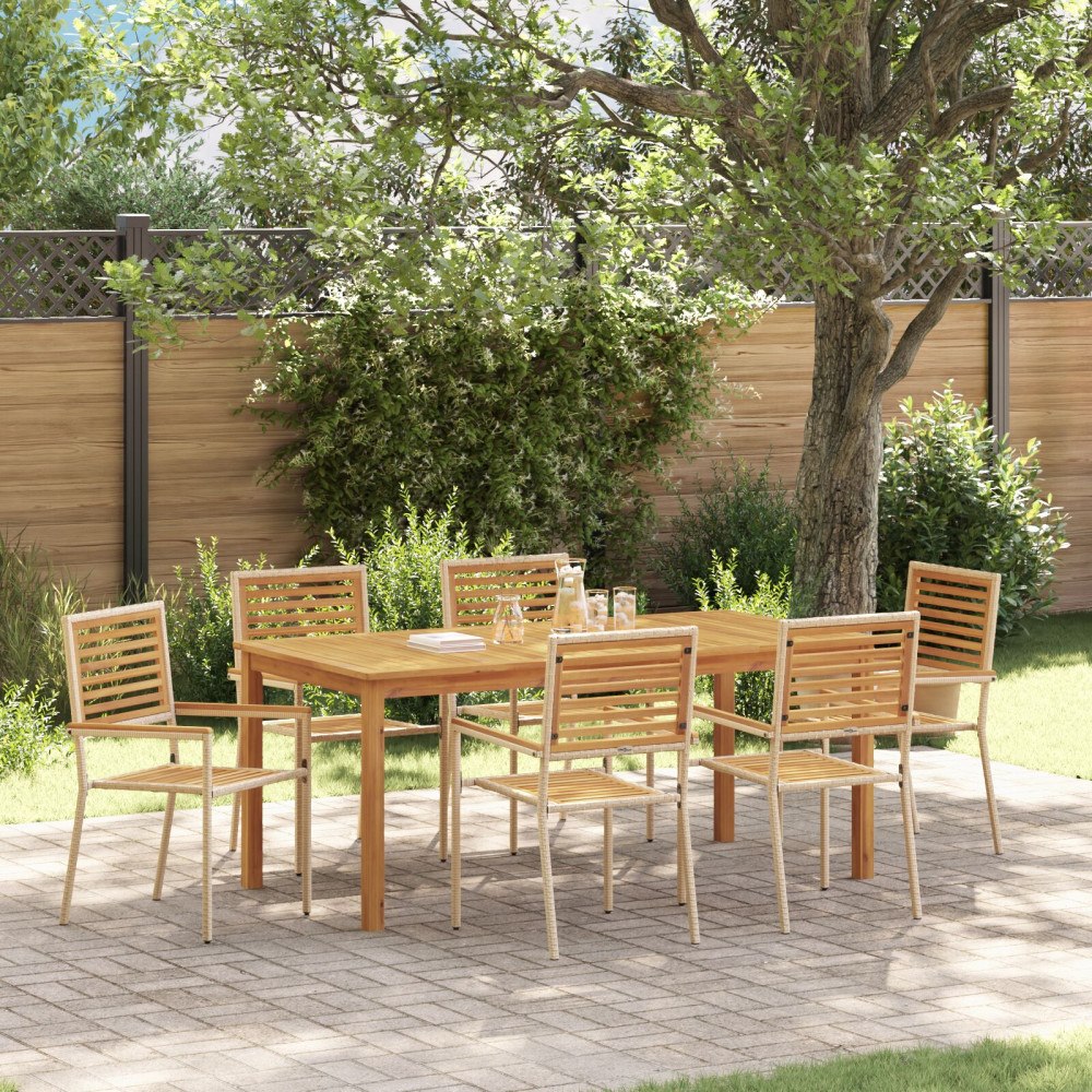 vidaXL Trädgårdsmöbelset 7 pcs Beige Poly rattan
