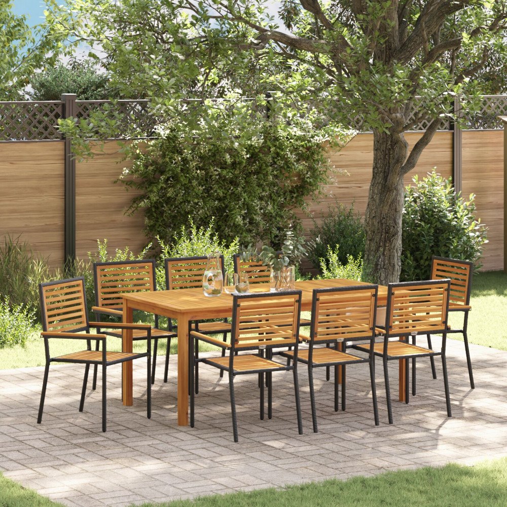 vidaXL Trädgårdsmöbelset 9 pcs Svart Poly rattan