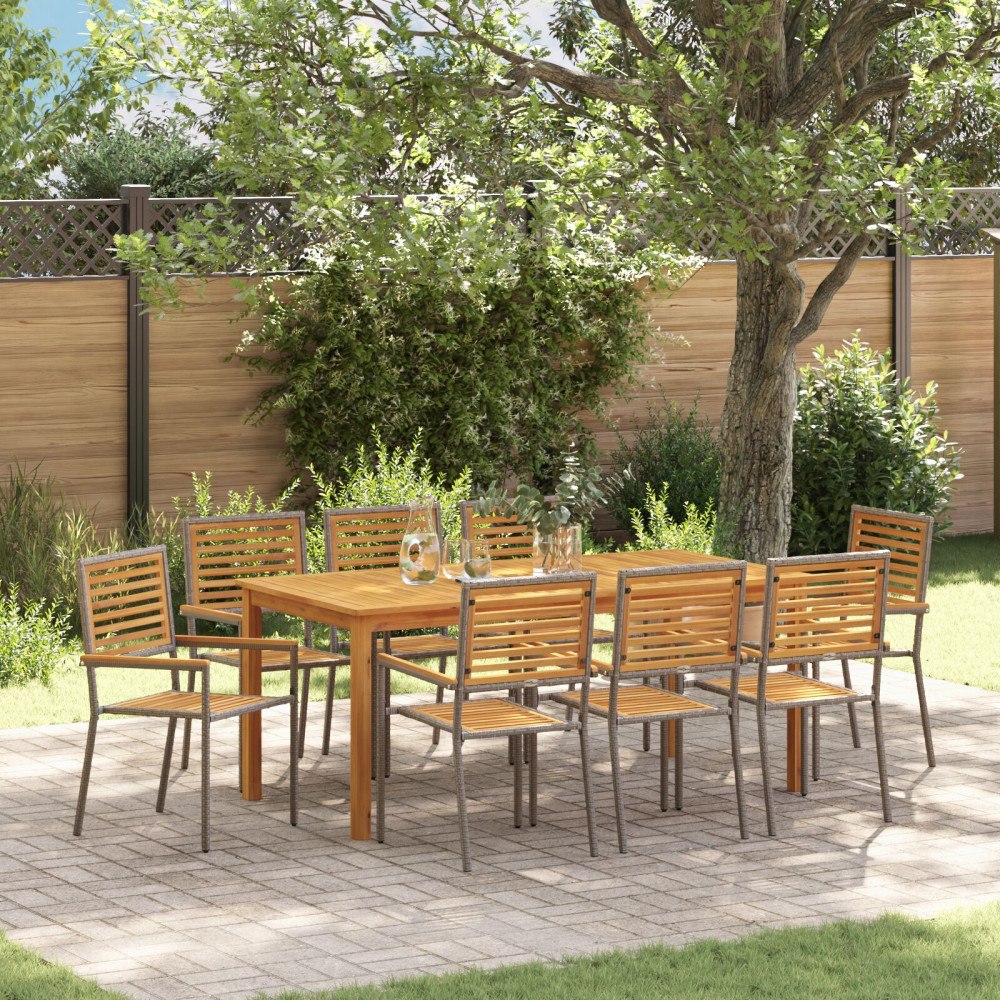 vidaXL Trädgårdsmöbelset 9 pcs Grå Poly rattan