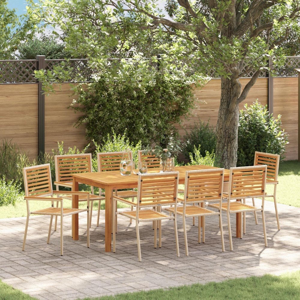 vidaXL Trädgårdsmöbelset 9 pcs Beige Poly rattan