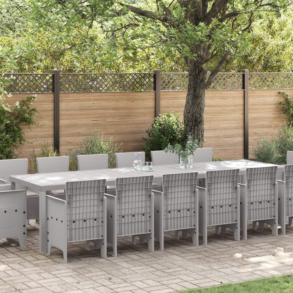 vidaXL 15 Delars Trädgårds matgrupp med Kuddar Ljusgrå Poly Rattan, vidaXL Trädgårdsbord Ljusgrå 200x100x73 cm Poly Rattan, vid...